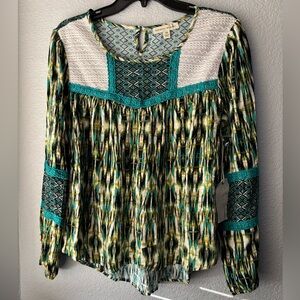 Farmers Market Multicolor Patterned Women's Blouse Peasant Boho Style Medium